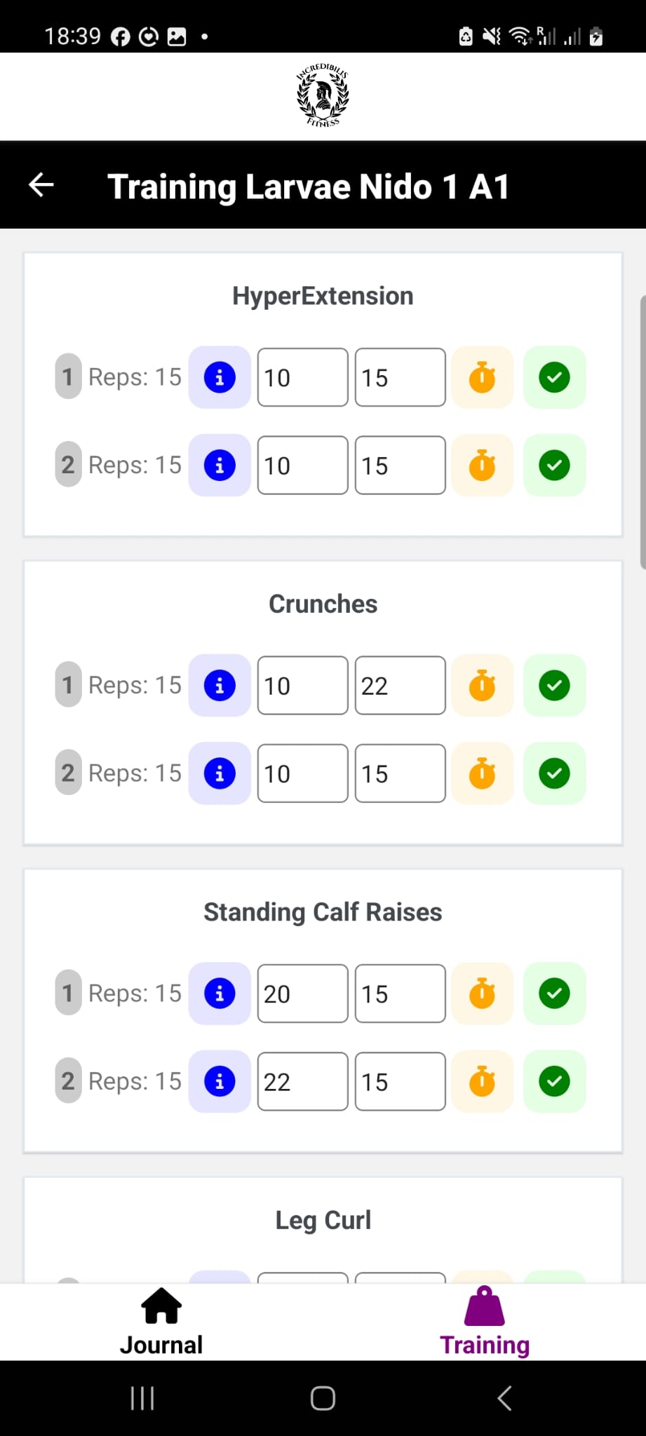 A screenshot of the Incredibilis 4 Fitness Mobile App.